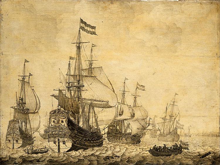 Willem Van de Velde The Younger Seascape with Dutch men-of-war. oil painting picture